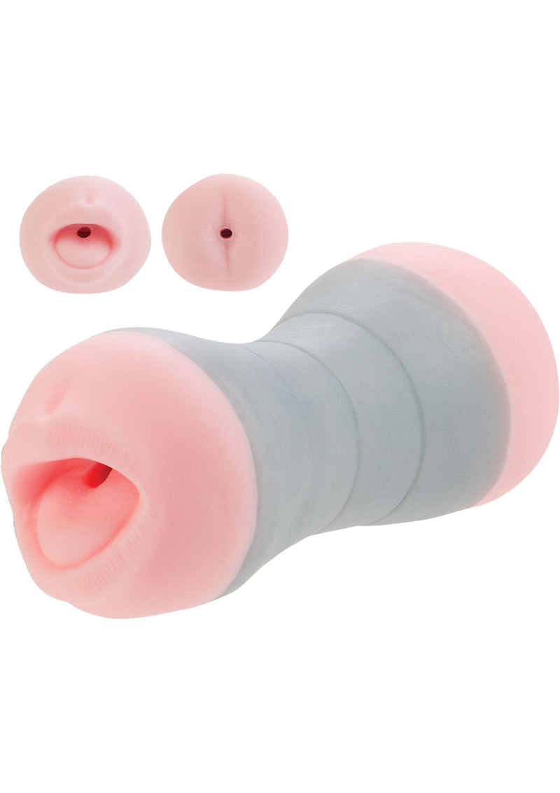 Travel Gripper Dual Density Stroker - Mouth And Ass - Pink