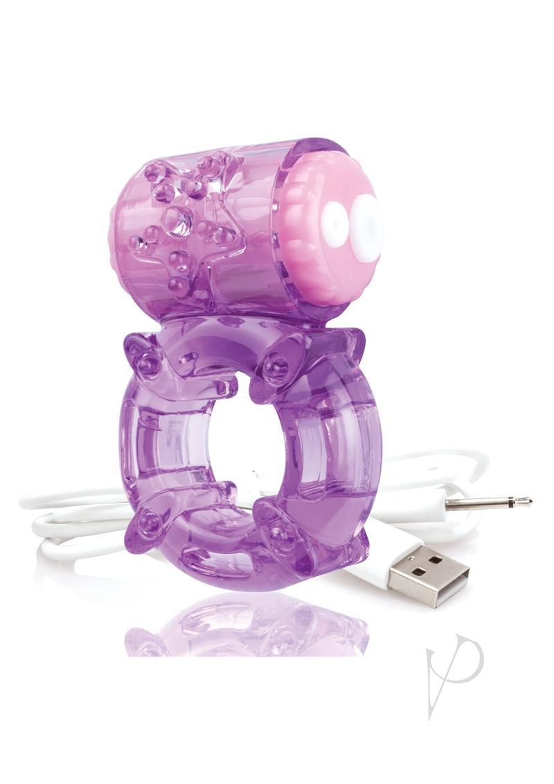 Charged Bigo Rechargeable Waterproof Vibrating Cock Ring - Purple